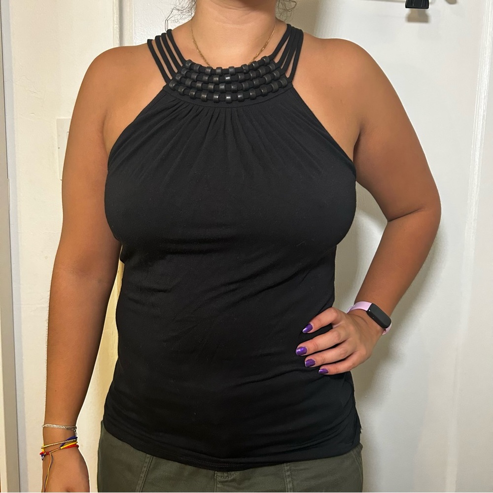 Michael Kors Black Halter Beaded Tank Top